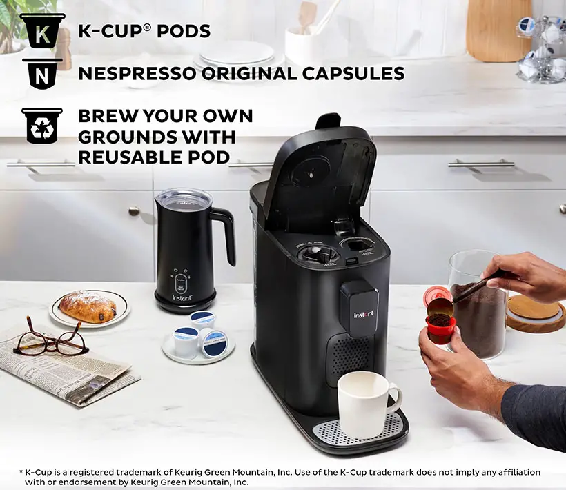 Instant Dual Pod Plus 3-in-1 Coffee Maker Works with Your Favorite K-Cup Pods, Nespresso Capsules or Ground Coffee