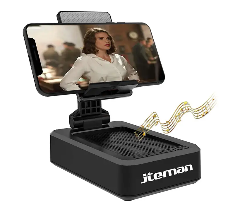 JTEMAN Phone Stand with Wireless Bluetooth Speaker