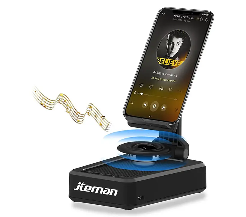 JTEMAN Phone Stand with Wireless Bluetooth Speaker