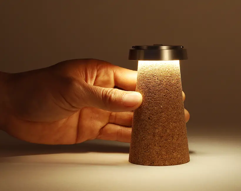 Lead Recycled Cork LED Lantern by Takanori Urata