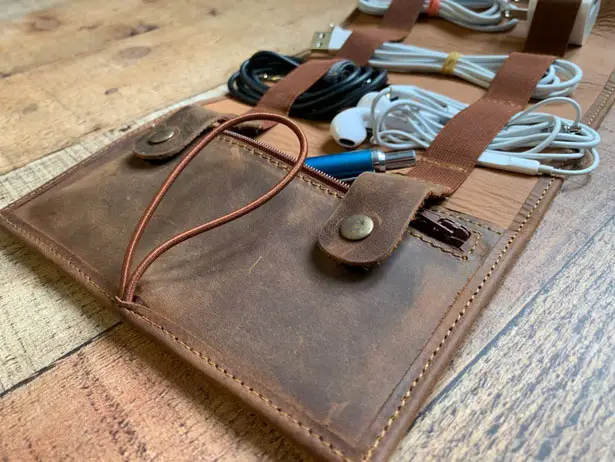 Vintage Style Leather Roll Cable Organizer