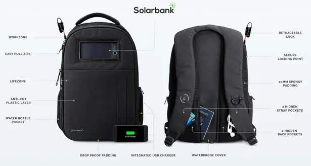 Lifepack Solar Powered and Anti-theft Backpack by Solgaard
