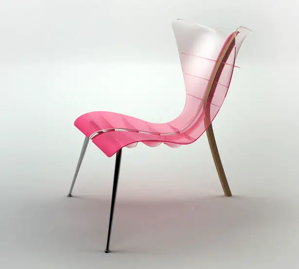 Transparent Manta Chair with A Wooden Leg For The Back and Spine