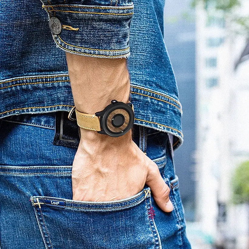 Minimalist Wood Watch with Rotating Magnetic Ball