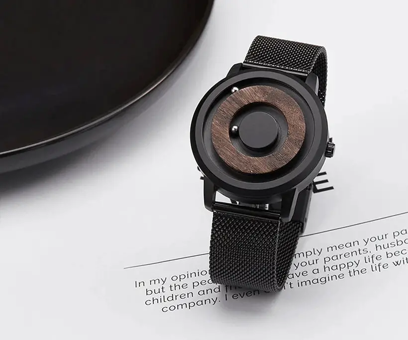 Minimalist Wood Watch with Rotating Magnetic Ball