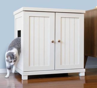 Modern Cottage Style Cat Litterbox Cabinet Hides Litter Tray in Plain Sight