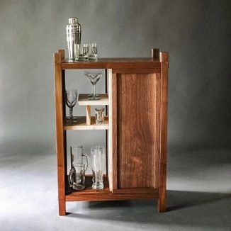 Handmade Wood Bar Cabinet Features Mid-Century Style and a Sliding Door
