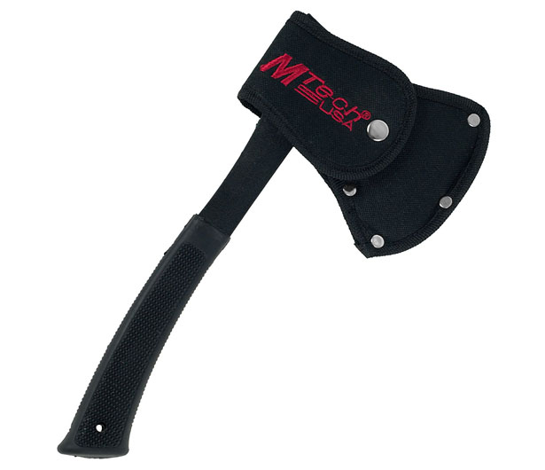 Compact MTech USA Camping Axe Features Black, Rubberized Handle