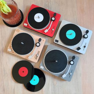 Cool NeedleDrop Retro Mini Turntable Coaster Set Creates Nostalgic Way to Serve Your Drinks