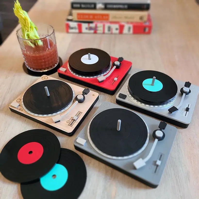 Cool NeedleDrop Retro Mini Turntable Coaster Set Creates Nostalgic