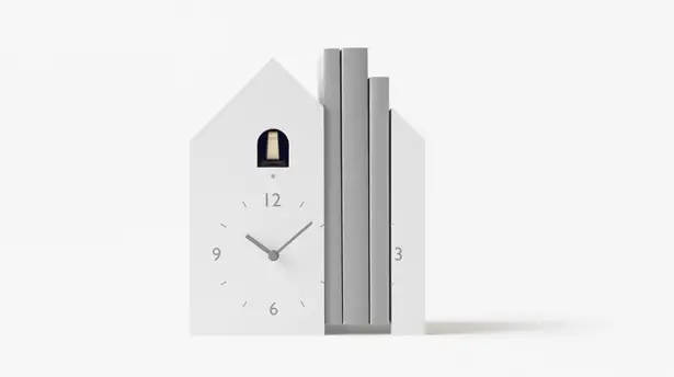 Nendo Modern Cuckoo Clocks: Bookend, Tilt, and Dent