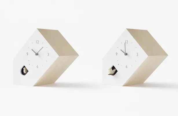 Nendo Modern Cuckoo Clocks: Bookend, Tilt, and Dent