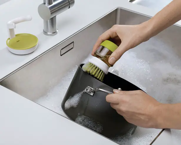 Palm Scrub Soap Dispensing Washing-up Brush with Stand by JosephJoseph