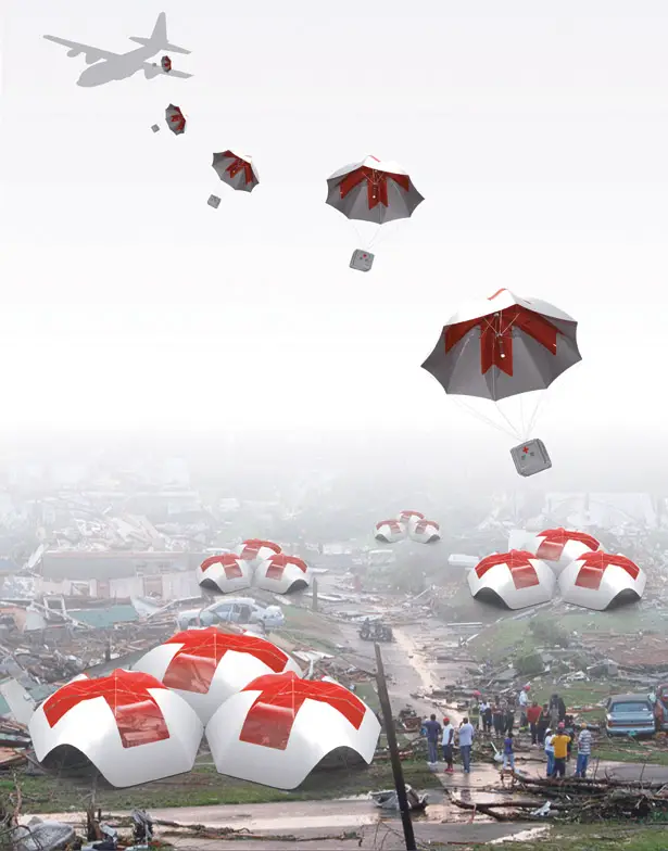 Parachute Shelter Provides Immediate Relief Aid and A Shelter to Hard-to-Reach Locations