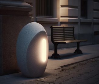 Pebble Street Lighting Made of Natural Andesite Stone Waste