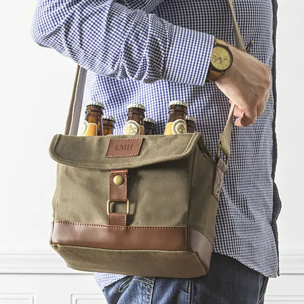 Personalized Insulated Waxed Canvas 6-Pack Bottle Carrier
