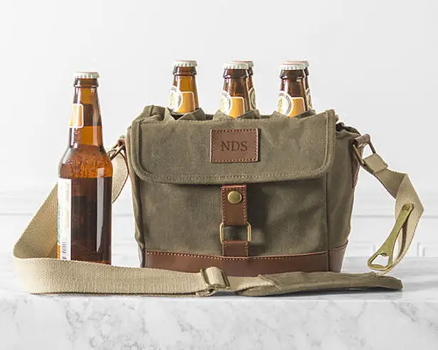 Personalized Insulated Waxed Canvas 6-Pack Bottle Carrier