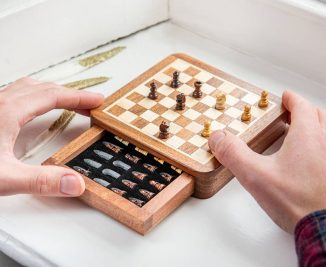 Handmade Mini Chess Set in Rosewood Box for Traveling Chess Players