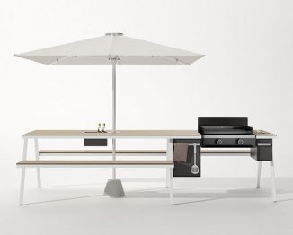 Piknik Table with Integrated Parasol and Plancha Grill