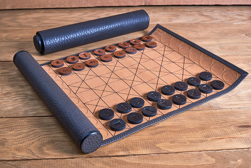 Leather Roll-Up Chess Board for Traveling Chess Players