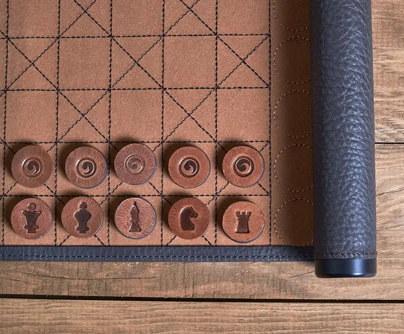 Travel Chess Game Leather Roll