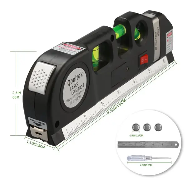 Qooltek Multipurpose Laser Measure Line with 8ft+ Measure Tape Ruler