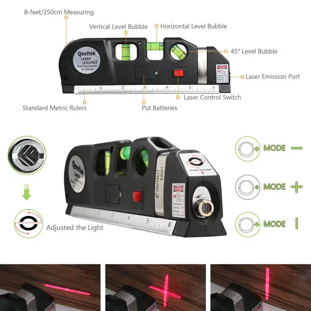 Qooltek Multipurpose Laser Measure Line with 8ft+ Measure Tape Ruler