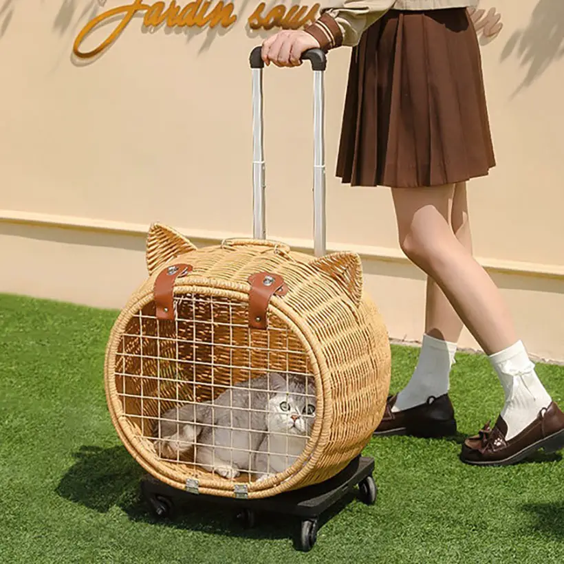 Rattan Cat Trolley with Cat Ear