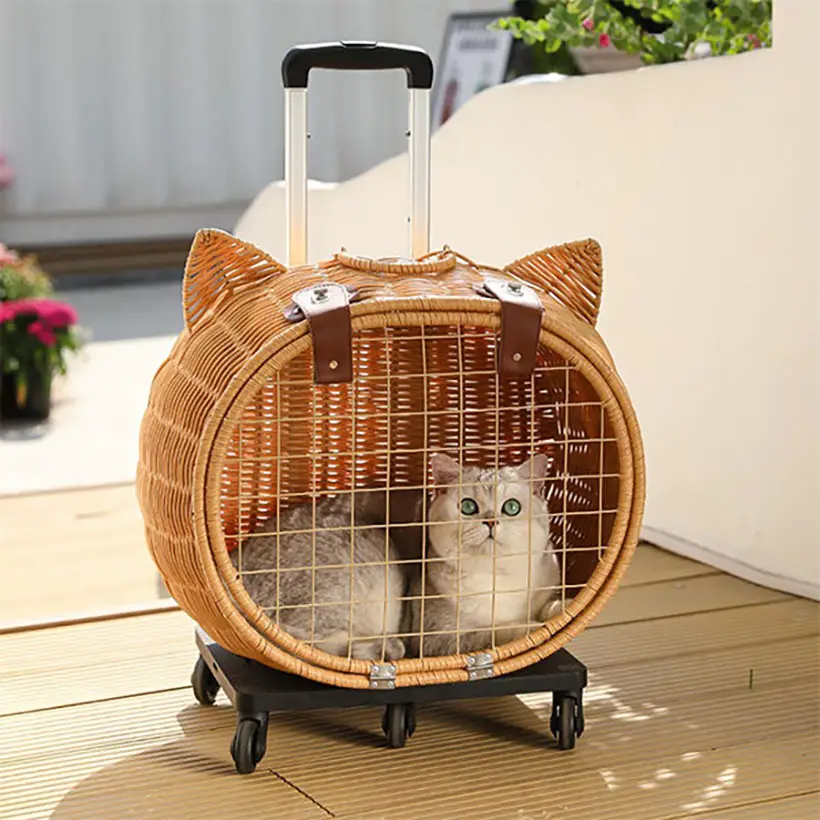 Rattan Cat Trolley with Cat Ear