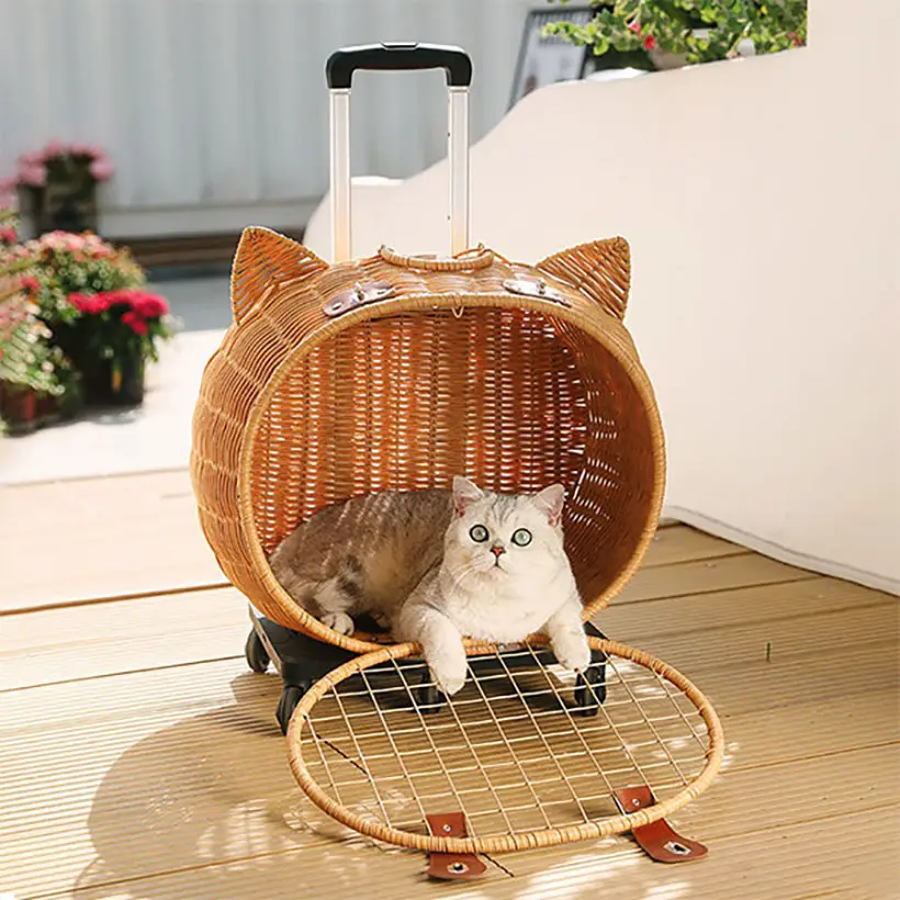 Rattan Cat Trolley with Cat Ear