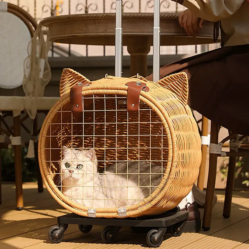 Rattan Cat Trolley with Cat Ear