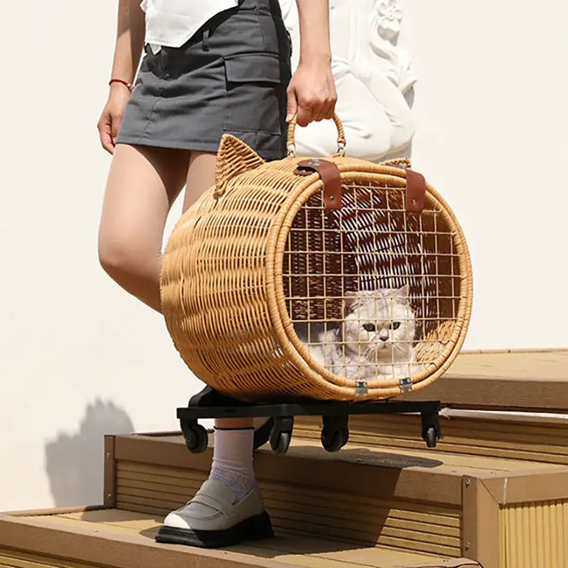 Rattan Cat Trolley with Cat Ear