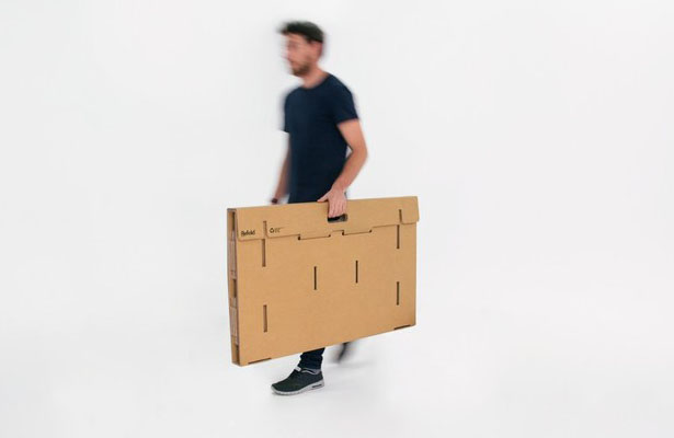 Eco-Friendly Refold’s Portable Cardboard Standing Desk for Mobile Office