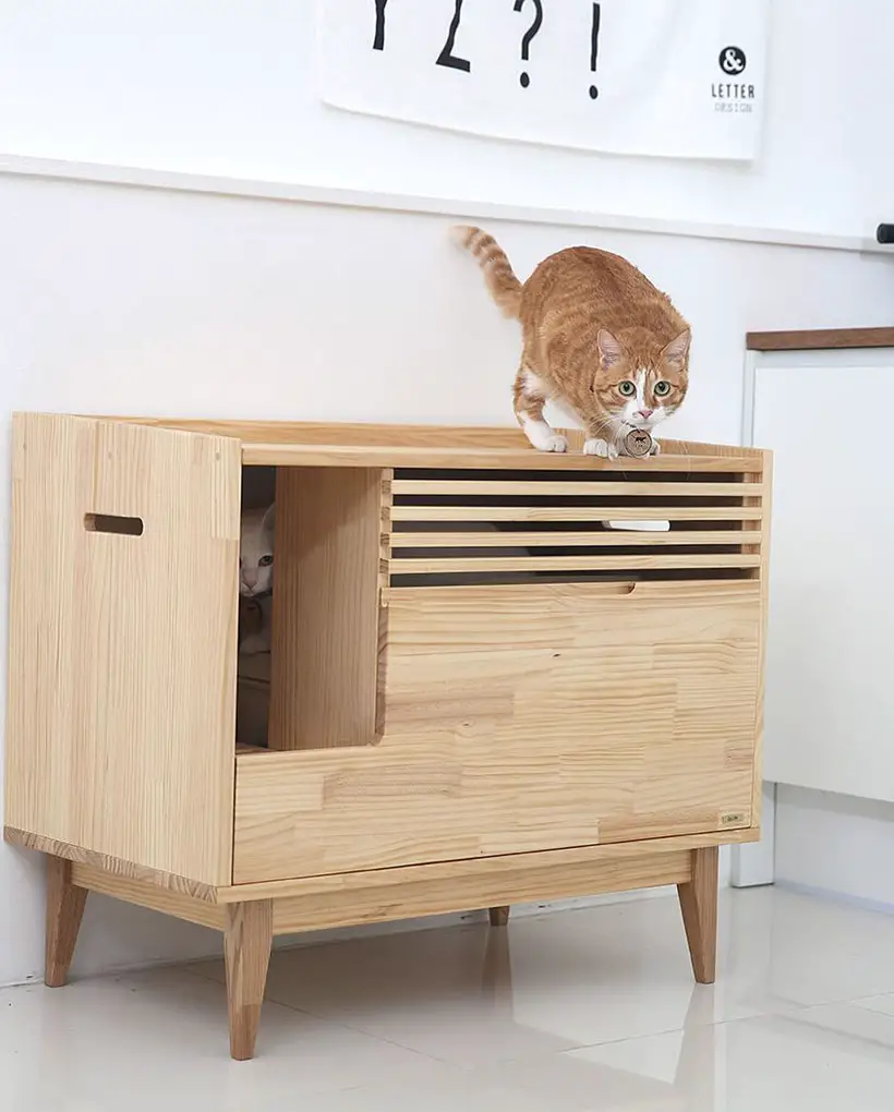 Rifiuti Litter Box Enclosure Hides Plastic Litter Box in Plain Sight Tuvie Design
