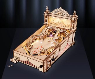 DIY ROKR 3D Pinball Machine 3D Wooden Puzzle Features Retro Design and Cool Lights