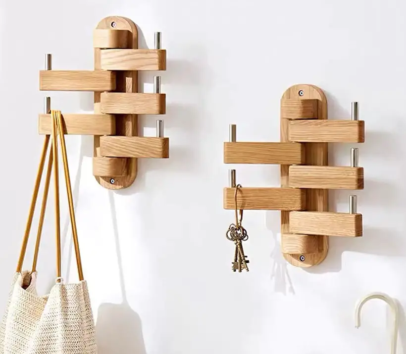 Modern, Wall Mounted Rotary Wooden Clothes Hanger
