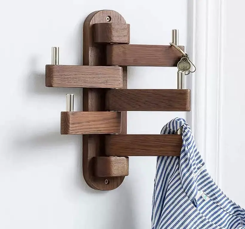 Modern, Wall Mounted Rotary Wooden Clothes Hanger