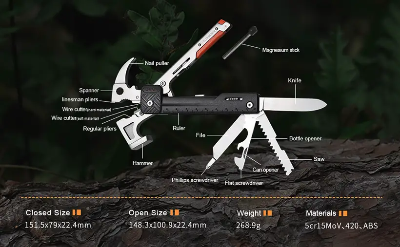 ROXON 16-in-1 Camping Hammer Multitool