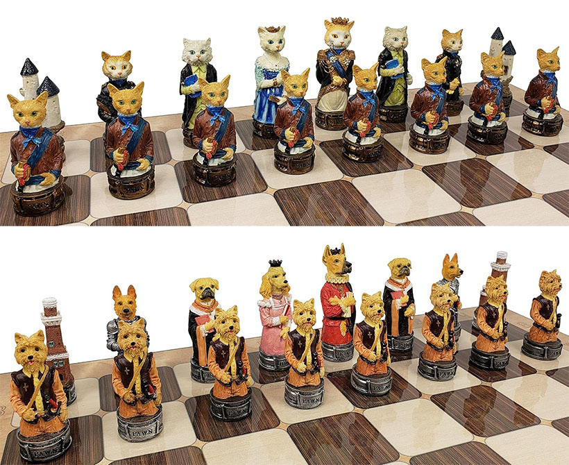 Royal Cats vs Dogs Chess Pieces Set