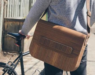 Sack (Guime) Messenger Bag is Constructed of Mozambique Wood Veneer