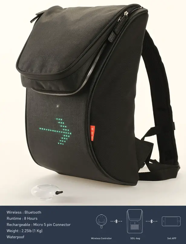 Seil Bag for Bike Riders Displays Turn Signals to Inform Others