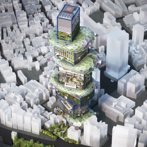 Futuristic Shibuya Hyper Cast. 2 Tower by Noiz Architects