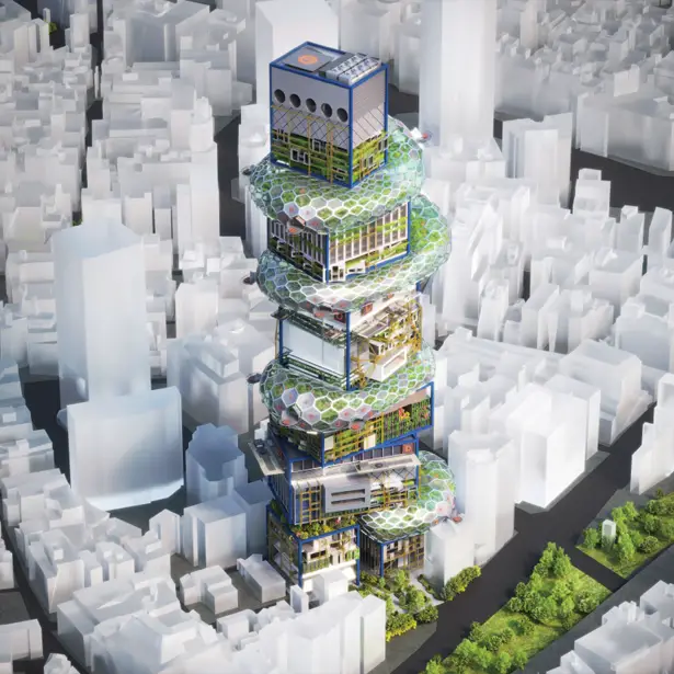 Futuristic Shibuya Hyper Cast. 2 Tower by Noiz Architects