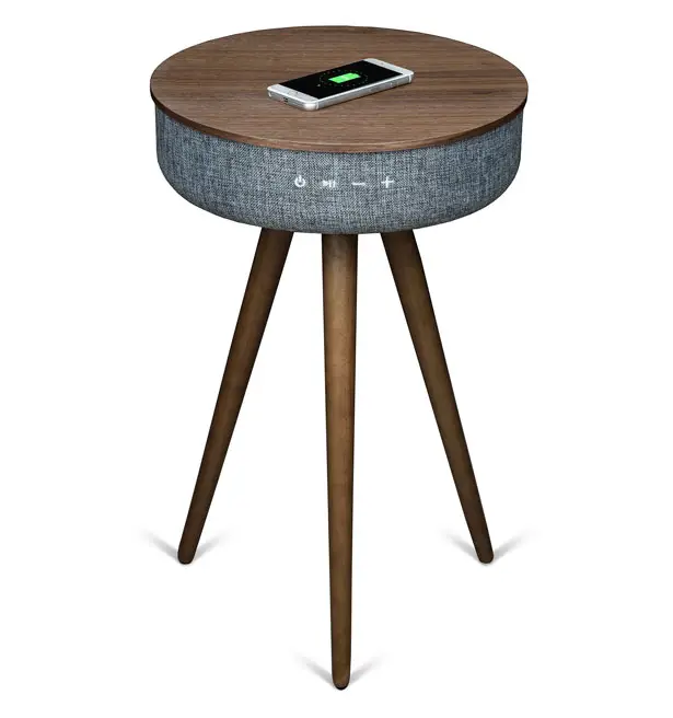 Sierra Modern Home Studio Smart Table with Built In 360-degree Bluetooth Speaker and Wireless Qi Charger