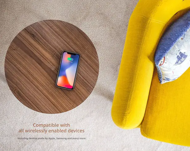 Sierra Modern Home Studio Smart Table with Built In 360-degree Bluetooth Speaker and Wireless Qi Charger