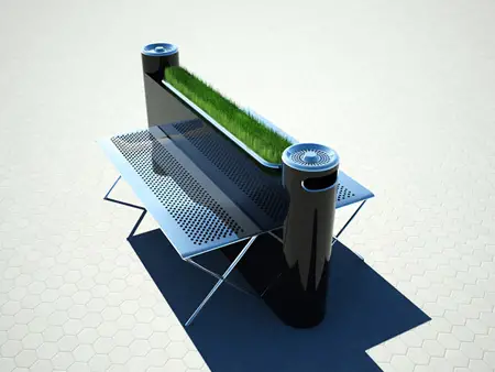 Smoker Bench Design with Two Pillars for The Ash or Disposing The Cigarette Stubs