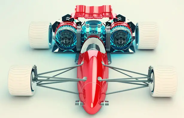 SoberPixels Red Racer F1 Racing Car by Ronald de Groot