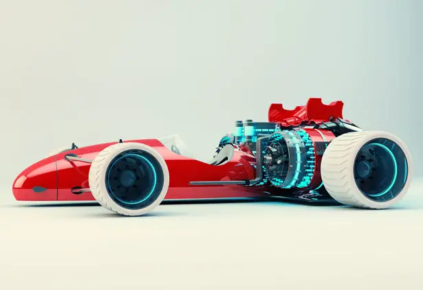 SoberPixels Red Racer F1 Racing Car by Ronald de Groot