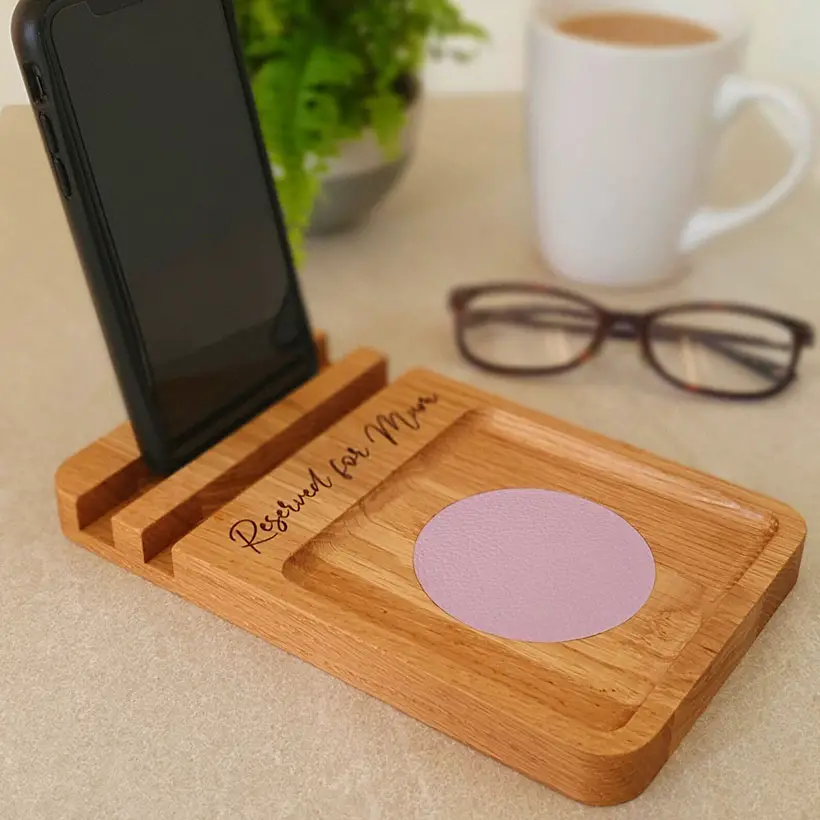 Sofa Coaster Tray and Phone Stand in Solid Oak