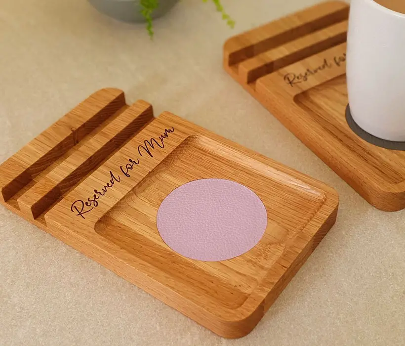 Sofa Coaster Tray and Phone Stand in Solid Oak